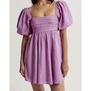 Abercrombie & Fitch Emerson Puff Sleeve Mini dress -Orchid Purple - XLT